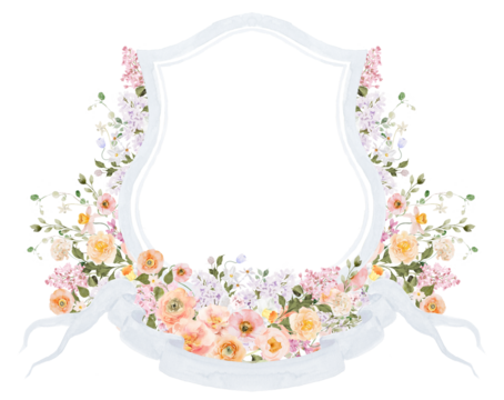 Orange Pink Yellow and White Watercolor Flower Wedding Crest - Monogram Crest - Floral Watercolor Wedding Crest - Blue Spring Wedding Crest