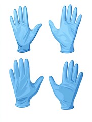 Obraz premium Illustration of medical gloves. Blue protective rubber or latex clothing isolated for doctor's hands, disposable antibacterial gloves.