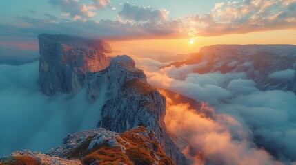 Fototapeta premium 朝日を浴びた静かな山の風景10
