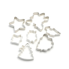 A set of holiday-themed cookie cutters on a white background