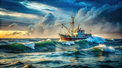 Obraz premium Illegal Fishing, Overfishing, Seafood Sustainability, Industrial Fishing Practices, Ocean Depletion, Marine Conservation, Sustainable Seafood Choices