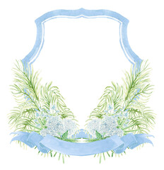 Hydrangea Flower Wedding Crest - Monogram Crest - Hydrangea Floral Luxury Watercolor Wedding Crest...