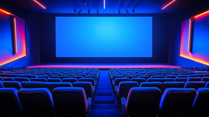 A Cinematic Experience: The Beauty of an Empty Movie Theater with Blue and Red Lighting
