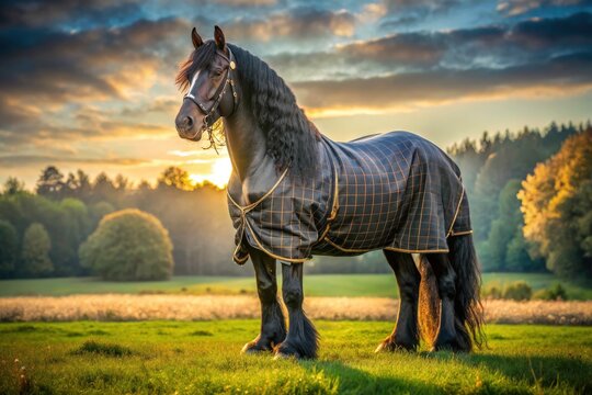 Majestic Black Belgian Draft Horse in Meadow: Fashion Photography