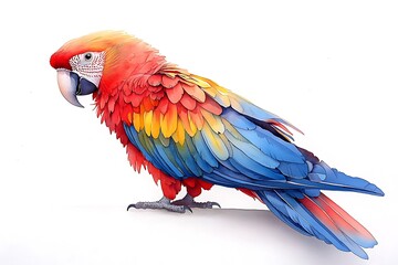 Obraz premium Vibrant Scarlet Macaw Parrot in Watercolor Style, Isolated on White Background.