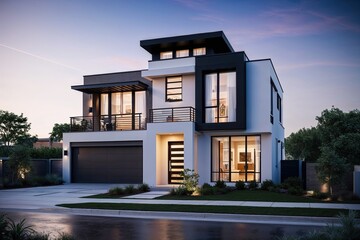 Obraz premium Luxury Contemporary Townhouse Design Isolated on White Background