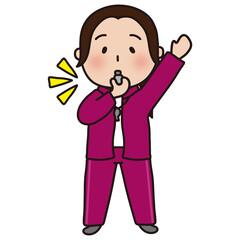 笛を吹くジャージ姿の女性体育教師