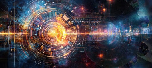 Obraz premium Abstract Digital Cityscape: Futuristic Tech Nexus