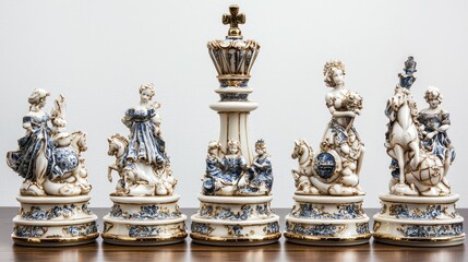 Exquisite Porcelain Chess Set with Intricately Designed Pieces Displayed in a Captivating Arrangement Highlighting Timeless Craftsmanship and Artistic Detail for Collectors