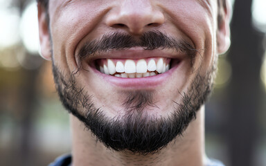 Obraz premium Smiling man with a well-groomed beard
