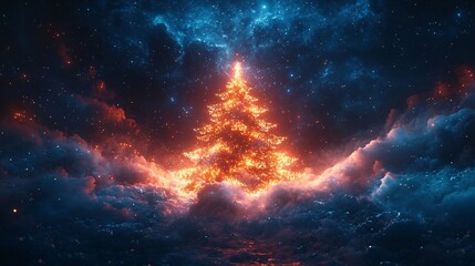 Naklejka premium Magical Christmas Tree in Colorful Cloudscape