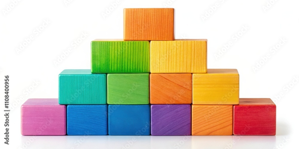 Aufkleber A pyramid structure of colorful wooden blocks stacked in an ascending order, showcasing a spectrum of hues and textures.