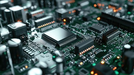 Fototapeta premium High-Resolution Robotic Assembly Line Featuring Advanced Electronic Devices and Components Used in Modern Industry Applications