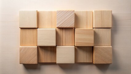 A grid of smooth, wooden blocks arranged in a symmetrical pattern, showcasing the natural beauty of wood grain and texture