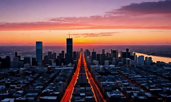 Aerial View of Cityscape Under Golden Sunset