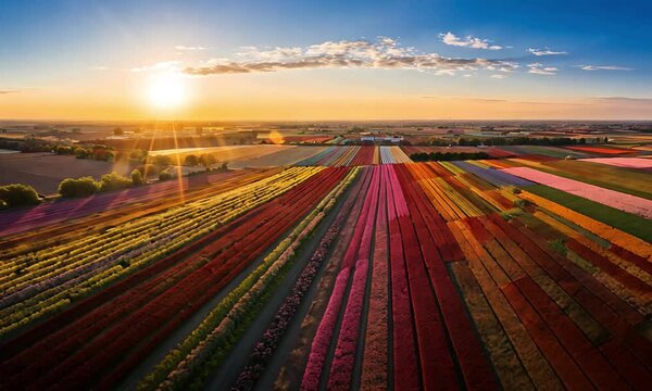 Aerial View Of Colorful Flower Fields