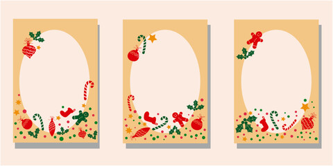 Set of Merry Christmas decoration template. Winter holiday and Christmas decorative illustration. Vector illustration.