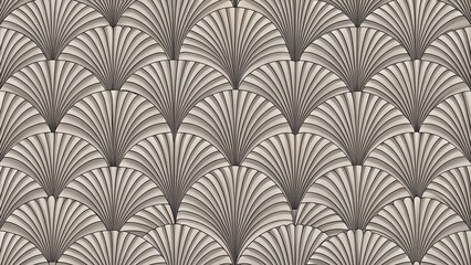 Abstract Art Deco Pattern with Interlocking Scalloped Shapes in Shades of Grey