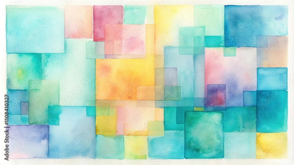 Poster abstract watercolor composition with overlapping squares in vibrant hues