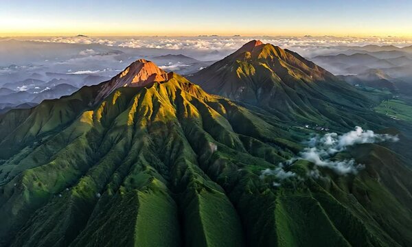 Aerial View of High Peaks and Green Landscapes