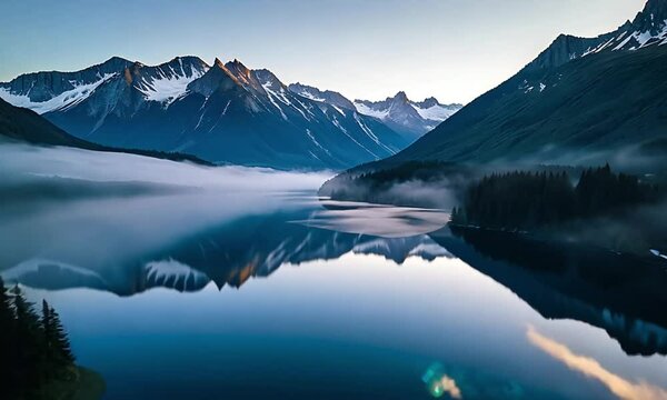 Aerial View of Serene Lake and Mountain Tops