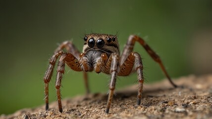 Fototapeta premium Close-up of a jumping spider on a textured surface.
