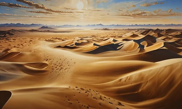 Aerial View Of Vast Desert With Dunes