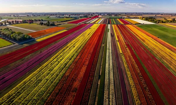 Aerial View of Vibrant Flower Fields