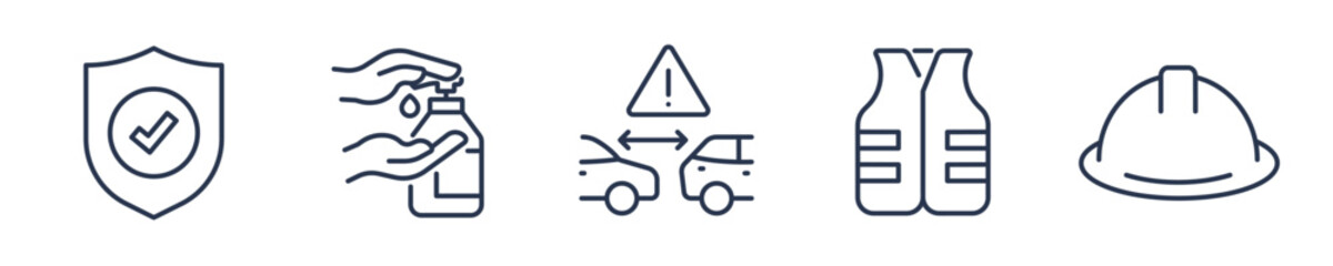 Safety, protection, security line icons isolated on transparent background. Editable stroke and perfect pixel