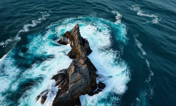 Aerial View of Waves and Rugged Coastline