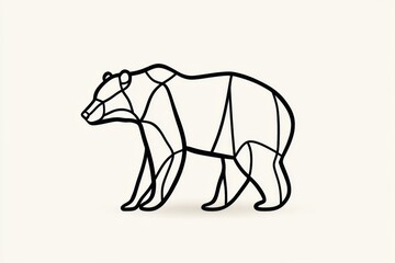 A minimalist line art of a bear standing tall, drawn in bold black lines with a neutral-colored background