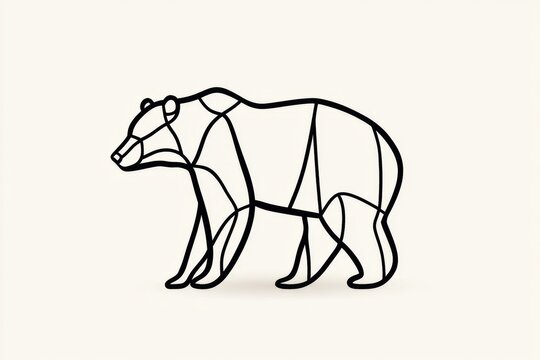 A minimalist line art of a bear standing tall, drawn in bold black lines with a neutral-colored background
