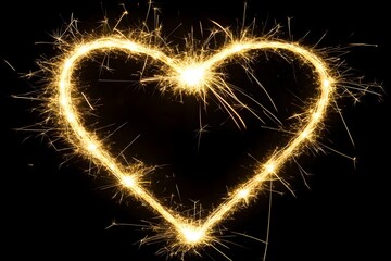 A mesmerizing neon wireframe heart shape illuminated with sparklers on a night sky background.
