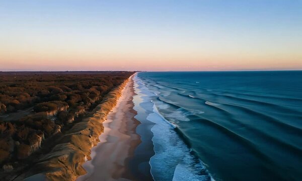 Drone View Of Serene Beach At Dawn