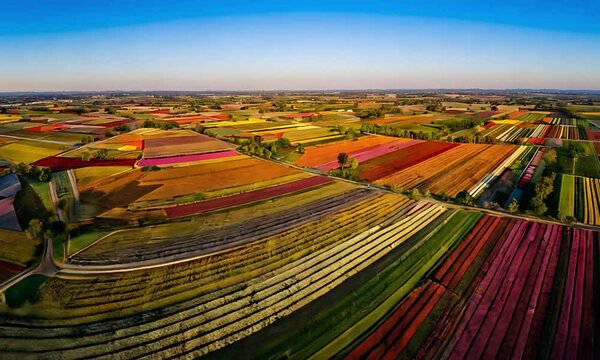 Colorful Flower Fields Captured in Aerial View