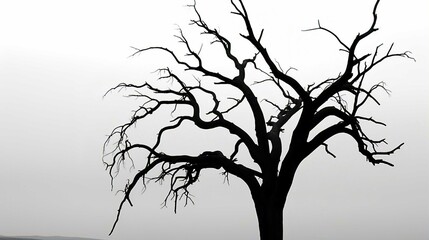 Obraz premium Silhouette Vector Illustration of Black Tree Branches with Leaves and Flowers Against Sky