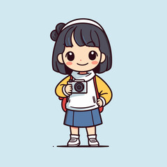 Obraz premium Young girl with camera ready for adventure