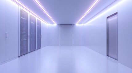 Obraz premium White and blue abstract network on server room data center 3D rendering, connection network data center room storage systems. 