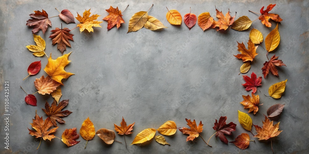 Poster autumnal leaf frame on a textured surface with a copyspace for festive greetings or seasonal message