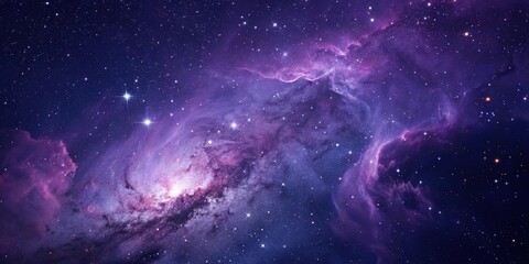 Obraz premium Swirling purple nebulae with stars and gas clouds against a dark blue background, astronomy, galaxy picture, celestial