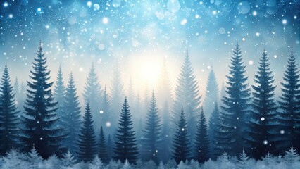 Fototapeta premium Abstract winter template with spruce forest silhouette and snowfall snow, winter, abstract, template, silhouette, spruce forest