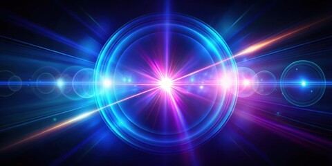Naklejka premium Colorful optical lens flares in blue and purple shining on black background, optical, lens flares, colorful, blue, purple