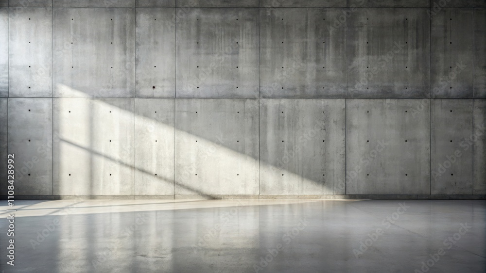 Poster A Minimalist Interior With a Concrete Wall and Floor with Sunbeams Streaming Through a Window