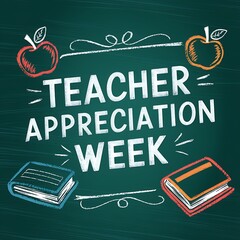 Teacher Appreciation Week Chalkboard Design With Apples And Books