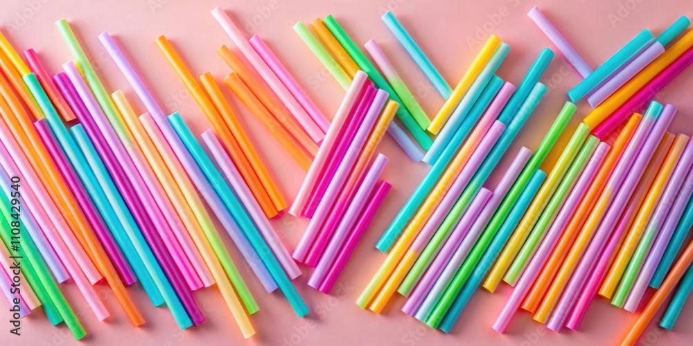 Aufkleber a vibrant array of rainbow-colored drinking straws scattered across a soft pink background, creating