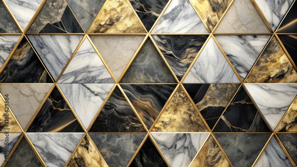 Poster abstract geometric marble and gold triangles seamless pattern