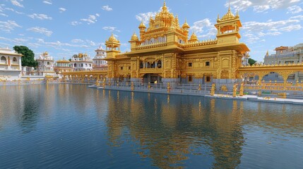 Obraz premium Golden temple reflection amritsar architecture serene waters wide angle cultural heritage and spirituality