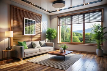 Fototapeta premium 3D Rendered Portrait: Room with Large Window & Ventilation Grill - Architectural Photography
