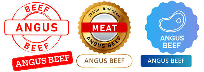 Obraz premium Angus beef meat natural healthy farm product protein cow farm butchery fresh premium stamp colorful badges logo label banner emblem medal design icon set collection