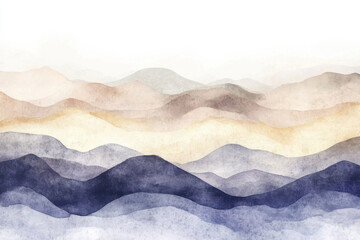 Soft watercolor landscape with layered hills in muted tones